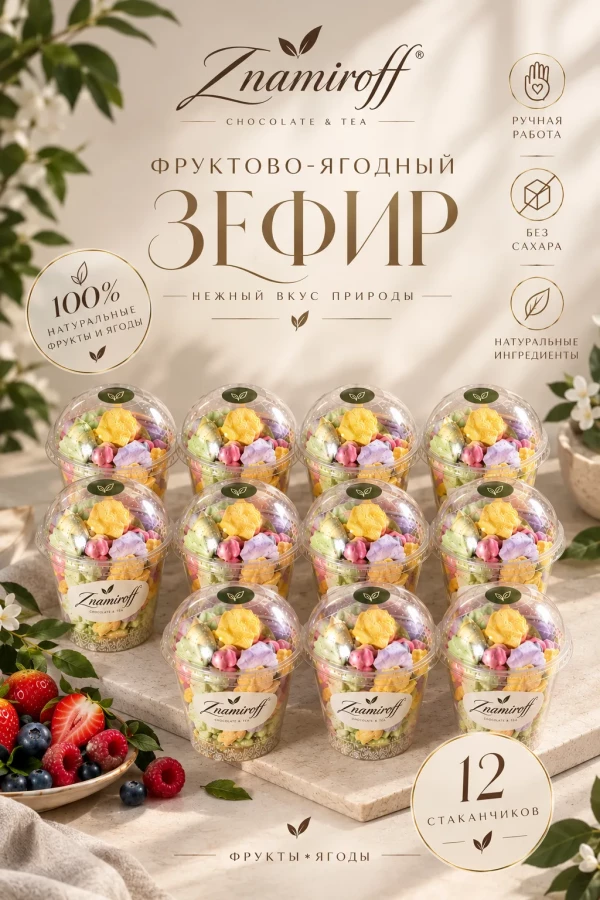 №1 Зефир в стаканчиках без сахара(коробка 12шт по 100гр) в Киришах