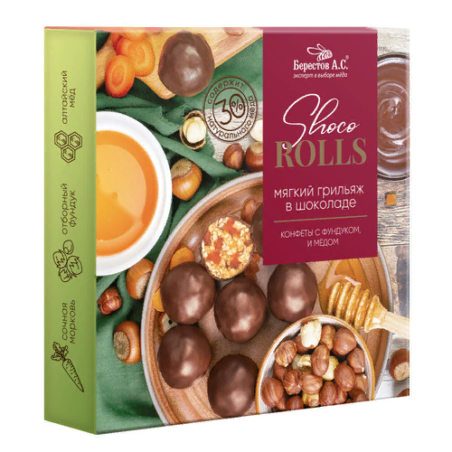  Берестов Shoco Rolls конфеты с фундуком, цукатами моркови  и медом 135г  в Киришах